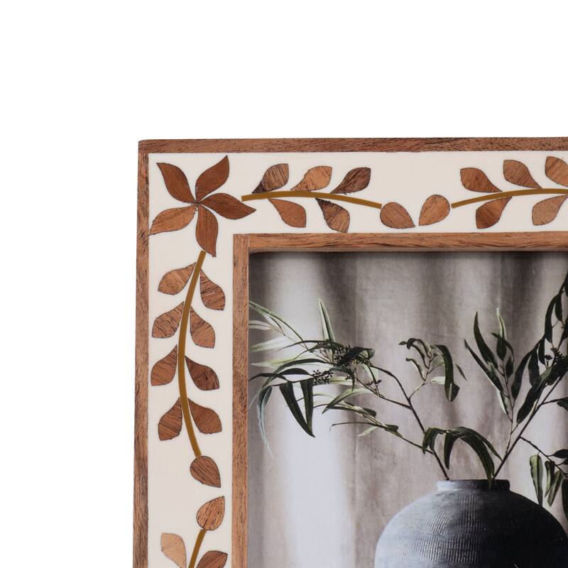Sagebrook Home Wood Inlay Vine Photo Frame, Natural, Rectangle