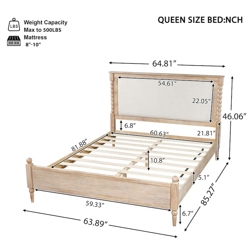 Christopher Knight Home - Traditional Wooden Platform Bed with Upholstered Headboard and Spindle Accent Design