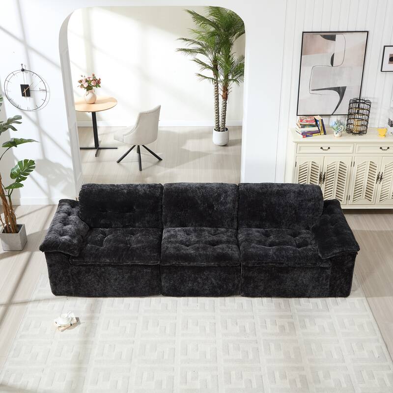 Modular Convertible Cushioned Sleeper Sofa Set - Black(3 Seat)