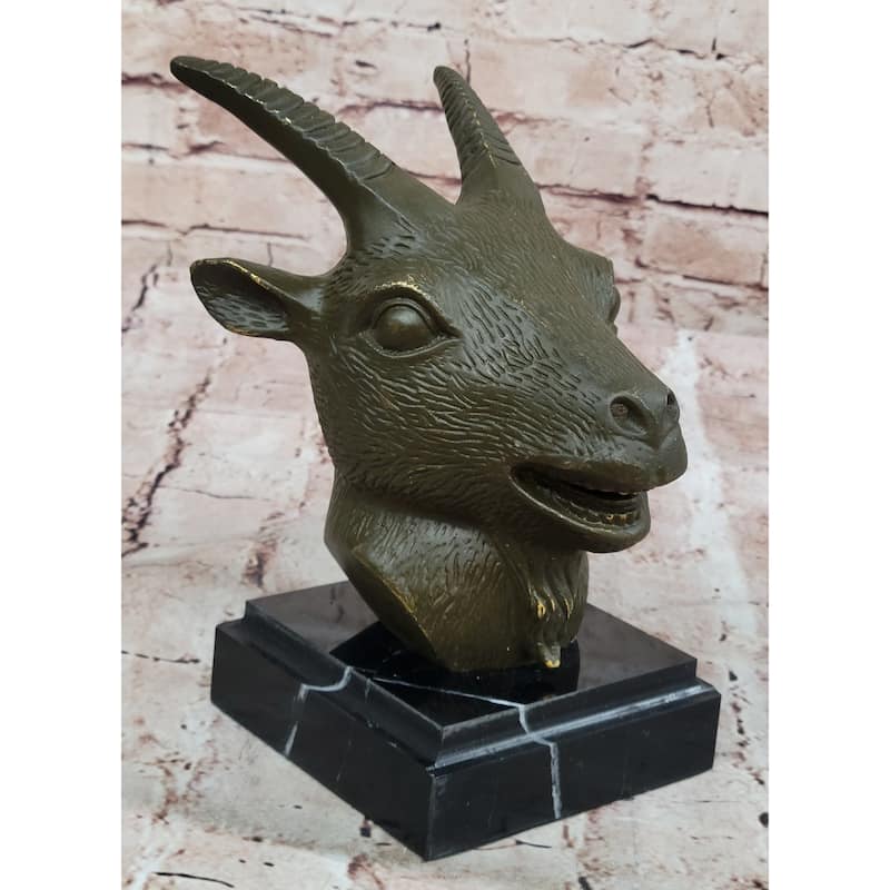 Chinese Zodiac Sheep Bust – Bronze Goat Head Statue On Marble Pedestal