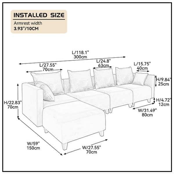 Upholstered Lshape Sectional Sofa in Beige Velvet with Ottoman 118