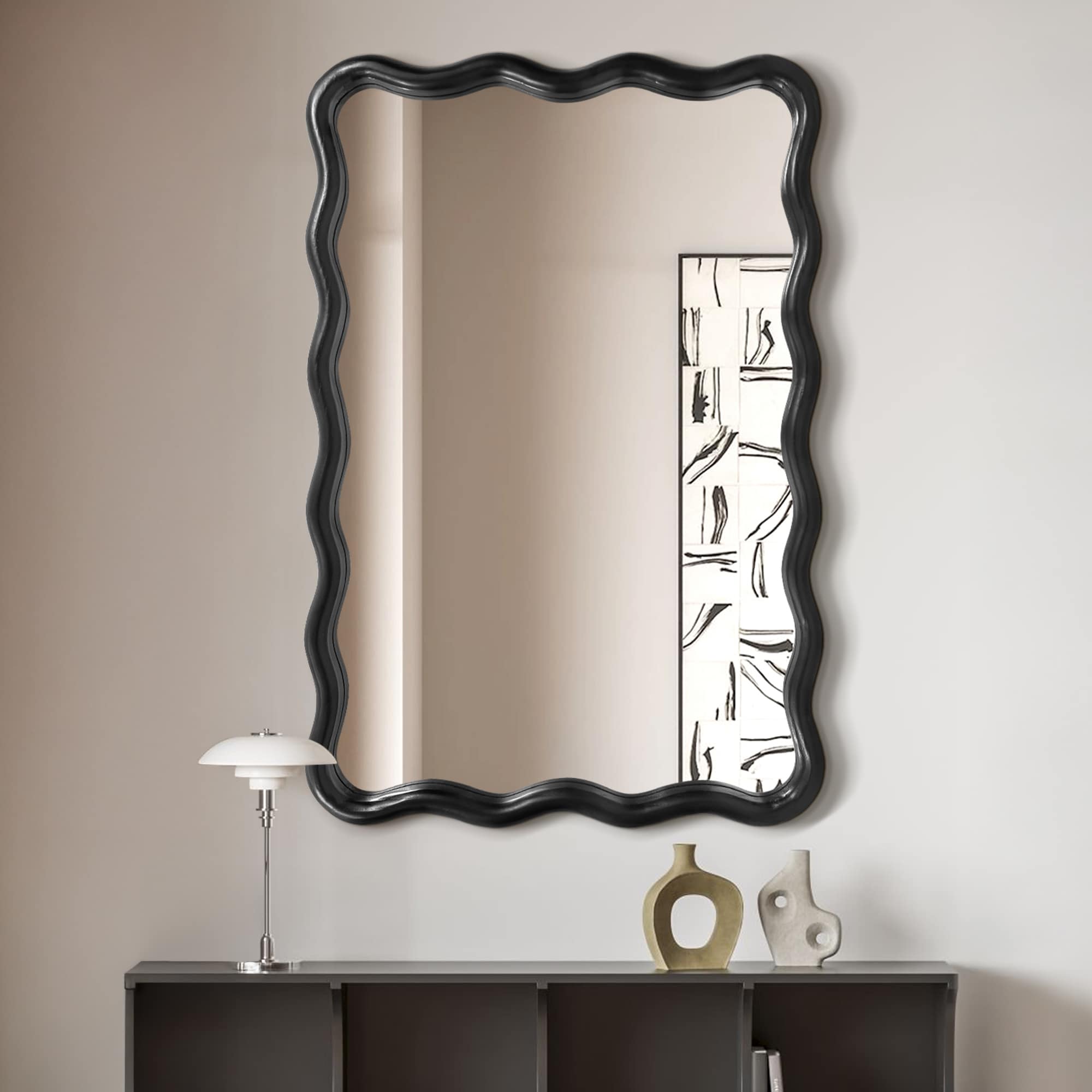 BED & BATH BEYOND ウォールミラー 　鏡　ミラー　46x56 Black White, Mirrored Wall Mirrors - Bed Bath & Beyond
