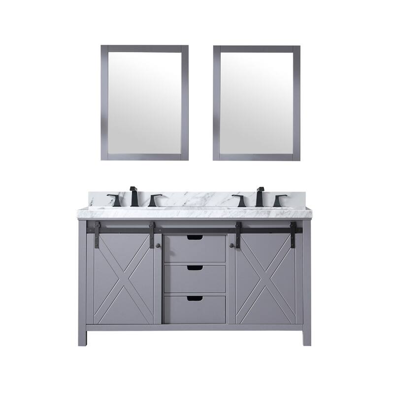 Marsyas 60 in W x 22 in D Ash Grey Double Bath Vanity, White Quartz Countertop, Faucet Set and 24 in Mirrors