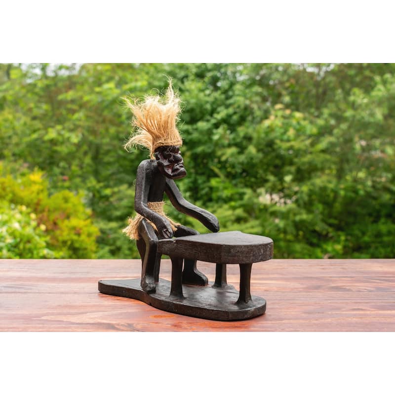 Handmade Wooden Primitive Tribal Funny Statue Playing Piano Sculpture Tiki Bar Handcrafted Unique Gift Art Decorative Home De