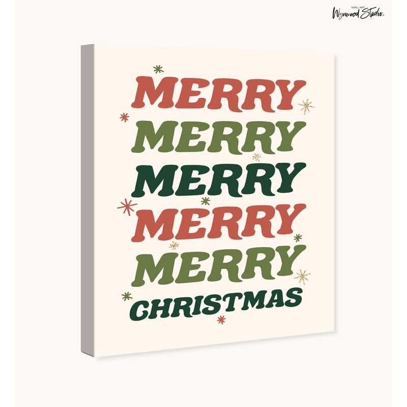 Wynwood Studio Canvas Holiday and Seasonal Merry Merry Glitter Star Green Modern & Contemporary Wall Art Canvas Print