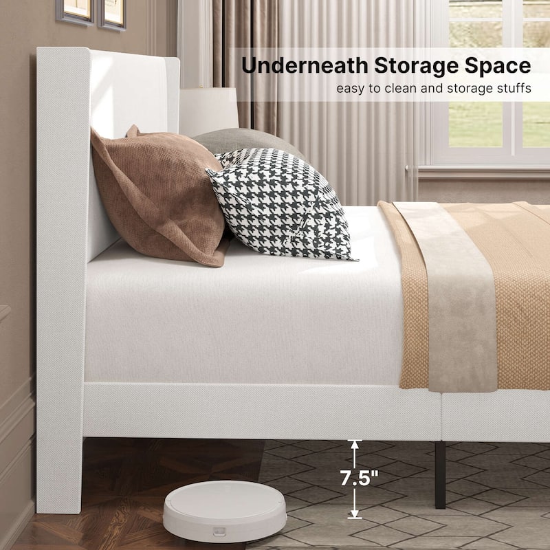 Queen/ Full Vertical Channels Upholstered Bed with Wingback Headboard