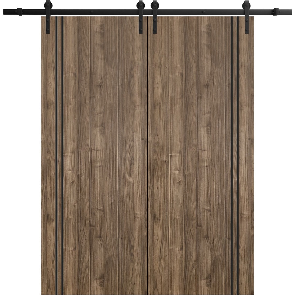 SartoDoors Planum 0016 | Closet Door Double Barn Door | Solid Wood | Hardware Set | 36x80, Walnut Bedroom Door Bathroom Door