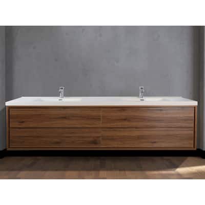 Sage 84" wall mounted bathroom vanity with double basin acrylic top