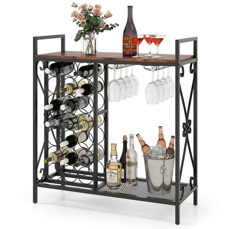 Costway 21 Bottle Wine Rack Freestanding Floor Wine Bottle Organizer - See Details - Rustic Brown - See Details