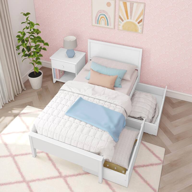 Max and Lily Twin-Size Bed with Panel Headboard and Storage Drawers