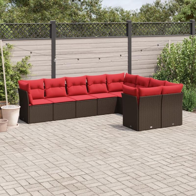 vidaXL 9/10 Piece Patio Sofa Set with Cushions Black/Brown/Gray Poly Rattan - 21.7 x 24.4 x 27.2