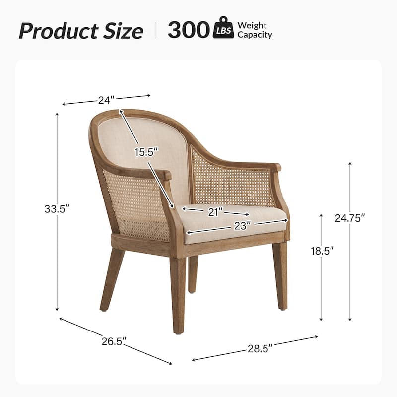 Danilo Farmhouse Rattan Solid Wood Armchair with Solid Wood Legs Set of 2 by HULALA HOME