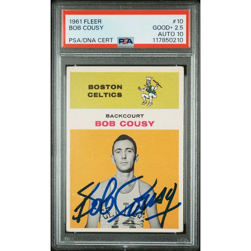 Bob Cousy 1961 Fleer Signed Basketball Card #10 Graded PSA 2.5 Auto 10 Cert # 117850210 - 8' x 11'