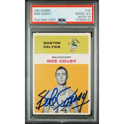 Bob Cousy 1961 Fleer Signed Basketball Card #10 Graded PSA 2.5 Auto 10 Cert # 117850210 - 8' x 11'