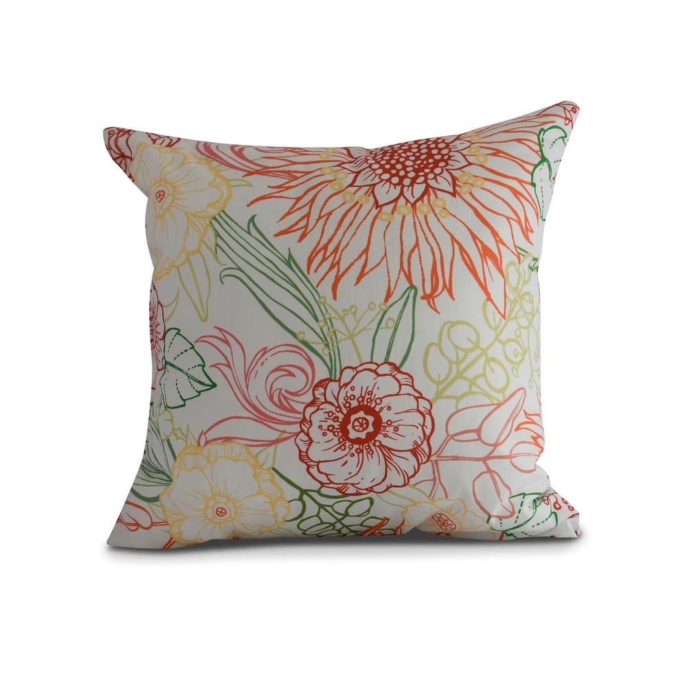 20 x 20 Inch Zentangle 4 Color Floral Print Outdoor Pillow