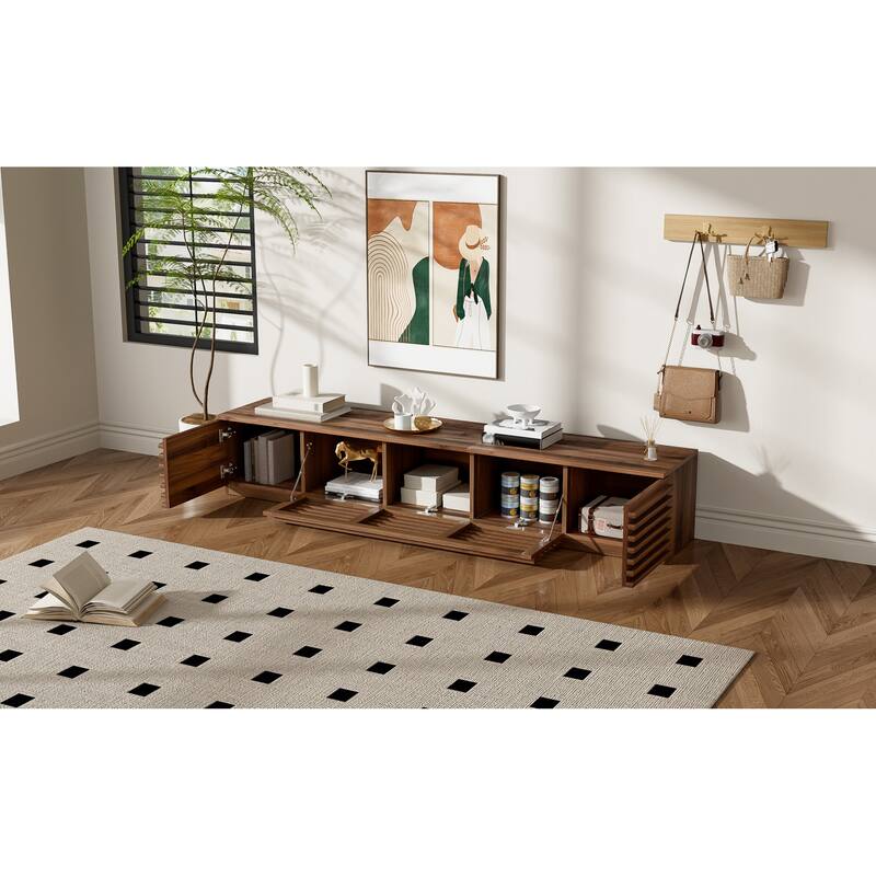 Roomfitters 70 Inch Modern TV Stand for TVs up to 80 Inch, Media Console with Soft-Closing Hinges & Cable Management, Walnut