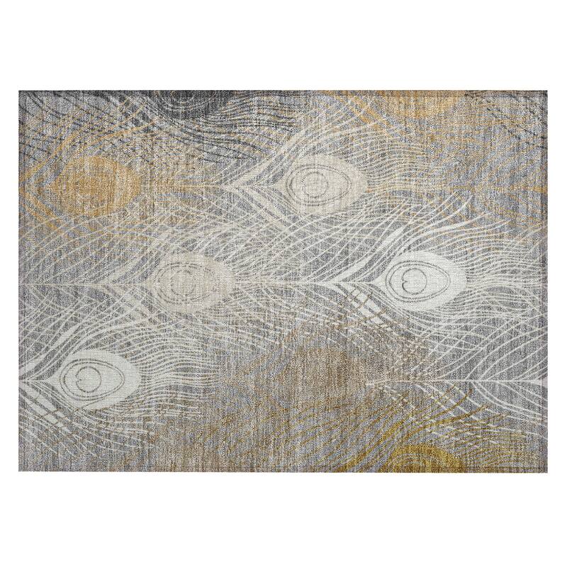Machine Washable Indoor/ Outdoor Modern Peacock Chantille Rug