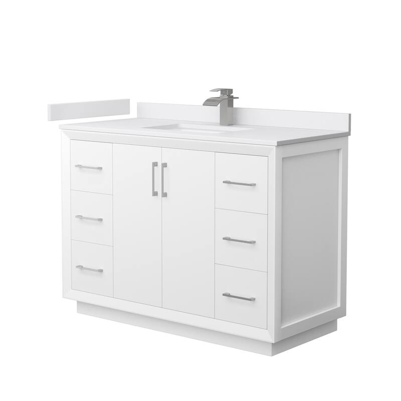 Wyndham Collection WCF414148S-VCA-UNSMXX Strada 48" Free Standing - White / White Cultured Marble Top / Brushed Nickel - Painted