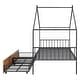 preview thumbnail 10 of 12, Black Twin Size Metal House Bed with Two Drawers and Roof