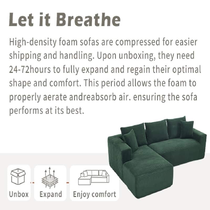 L-Shape 3-Seat Modular Sofa Memory Foam Sectional Couches with Oversized Chaise