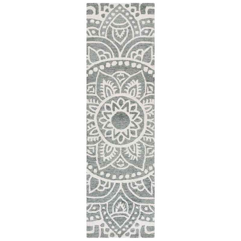 SAFAVIEH Handmade Metro Ehtel Wool Rug - Green/Ivory - 2'3" x 8' Runner