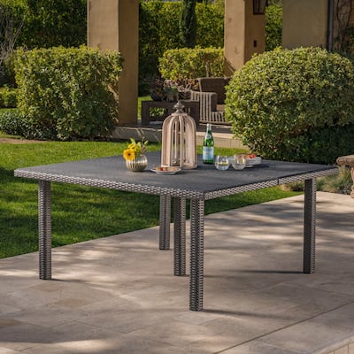 Roomfitters Large Wicker Outdoor Dining Table with Modern Straight Legs, Weather-Resistant Patio Table