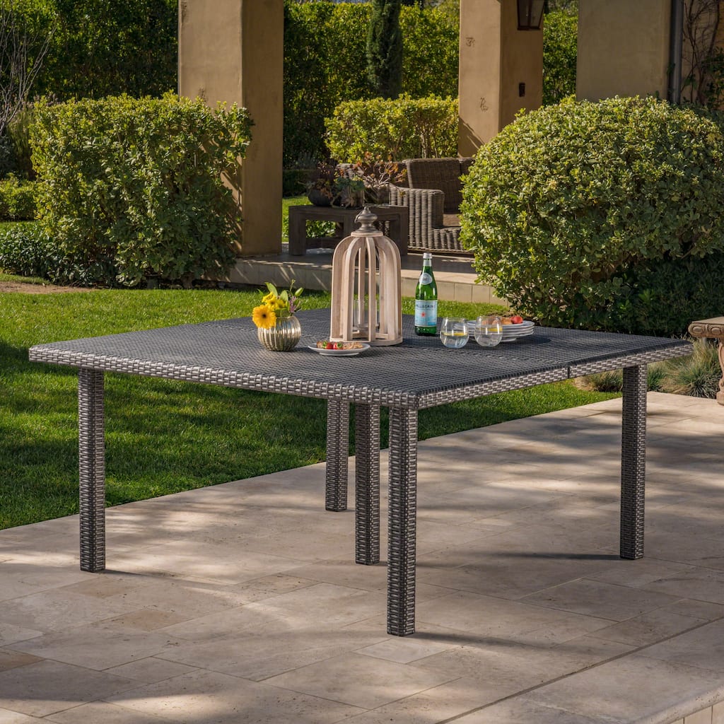 Roomfitters Large Wicker Outdoor Dining Table with Modern Straight Legs, Weather-Resistant Patio Table