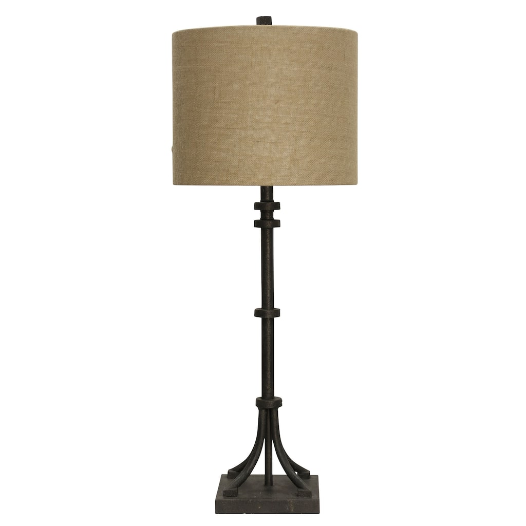 StyleCraft Industrial Bronze Table Lamp - Beige Hardback Fabric Shade