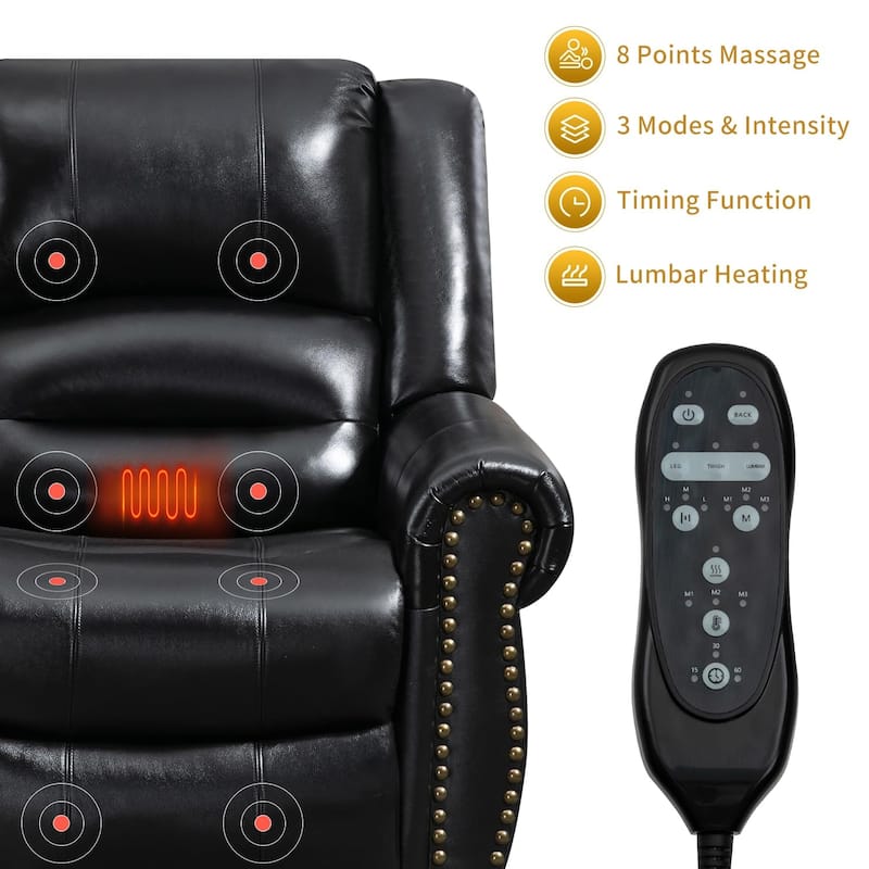 Dual Motor Genuine Leather Lift Recliners, Massage & Heat, USB Ports