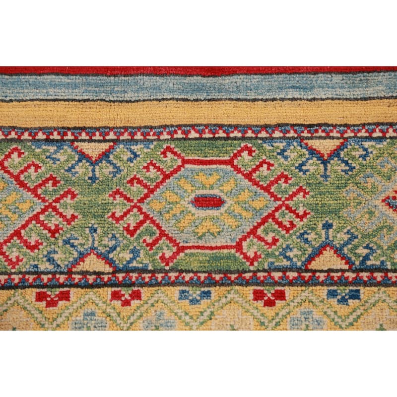 Hand Knotted Oriental 100% Wool Carpet Traditional Geometric Multi-Colored Kazak Area Rug - 12' 11'' X 9' 10''