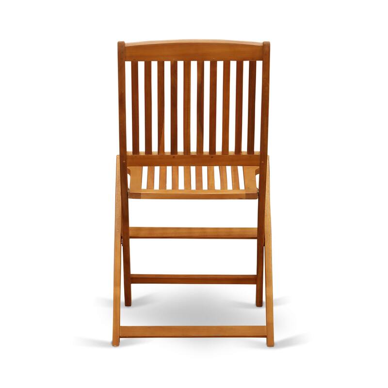 East West Furniture 3 Piece Outdoor Bistro Set- a Square Acacia Wood Coffee Table and 2 Folding Side Chairs, Natural Oil