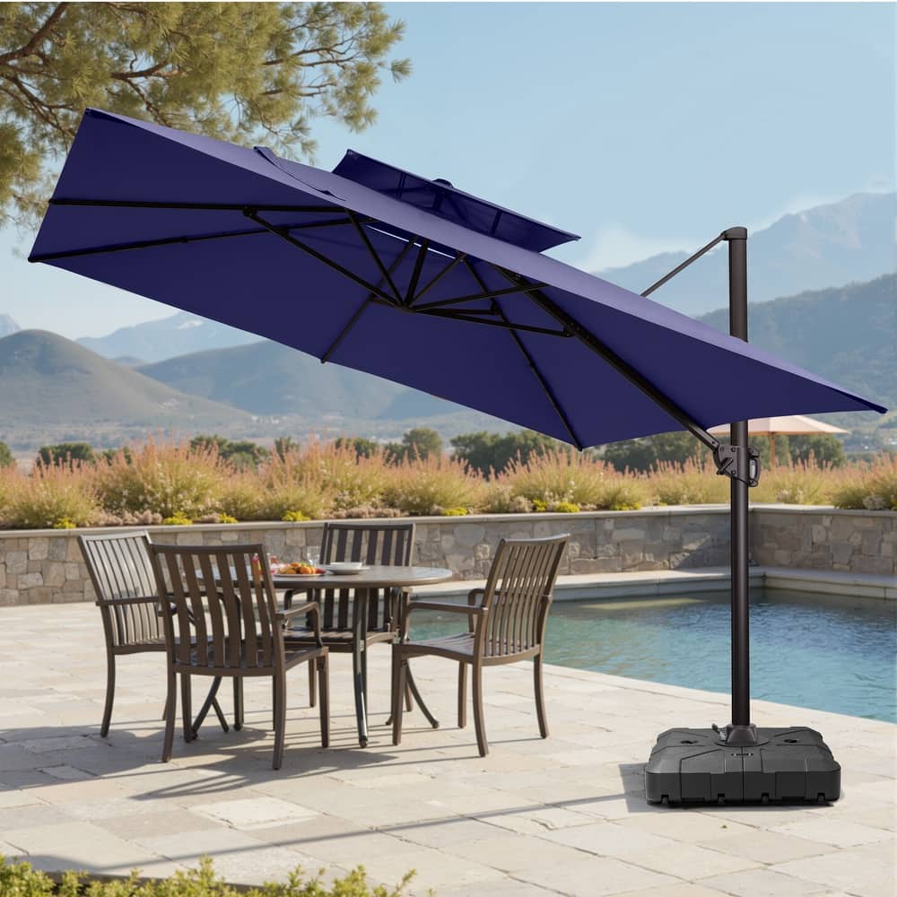 Pellebant 11X11FT Outdoor Patio Cantilever Offset 360 Degree Rotation Umbrella with HDPE Base