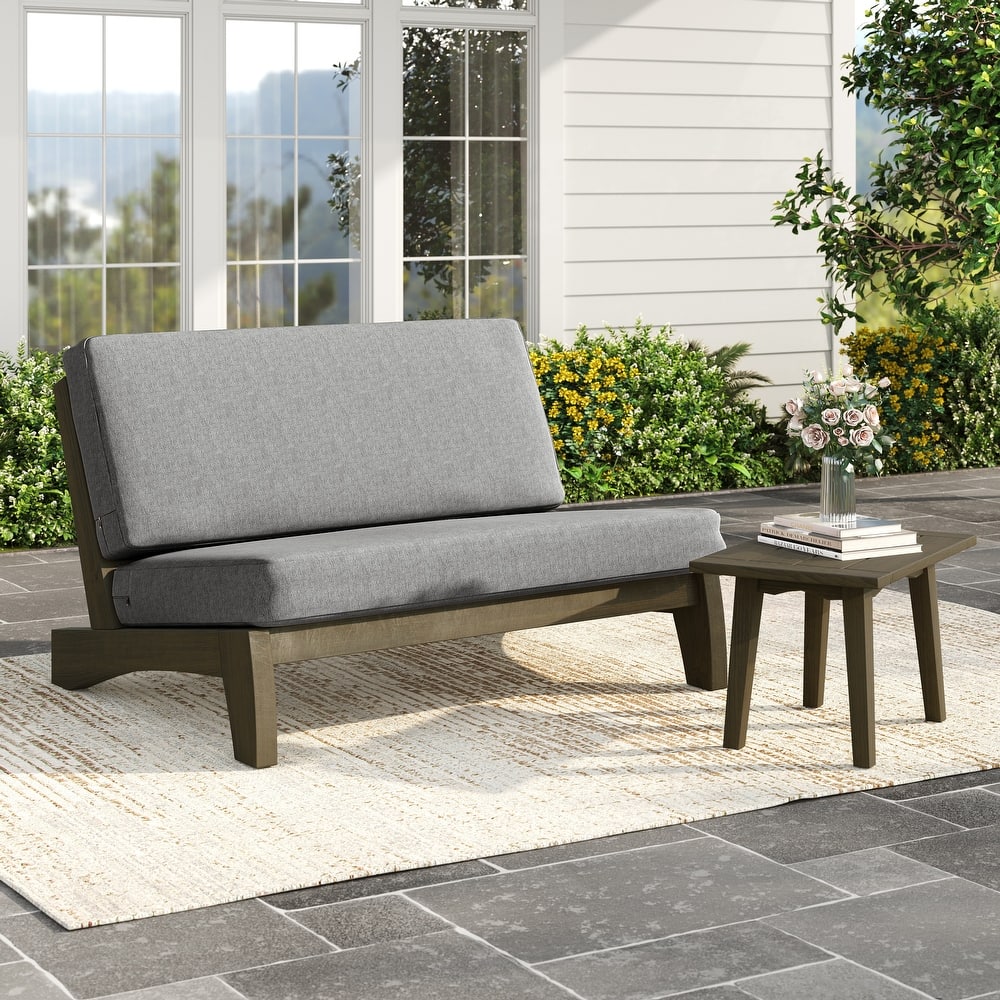 Outdoor Wood Cushion Loveseat with Side Table