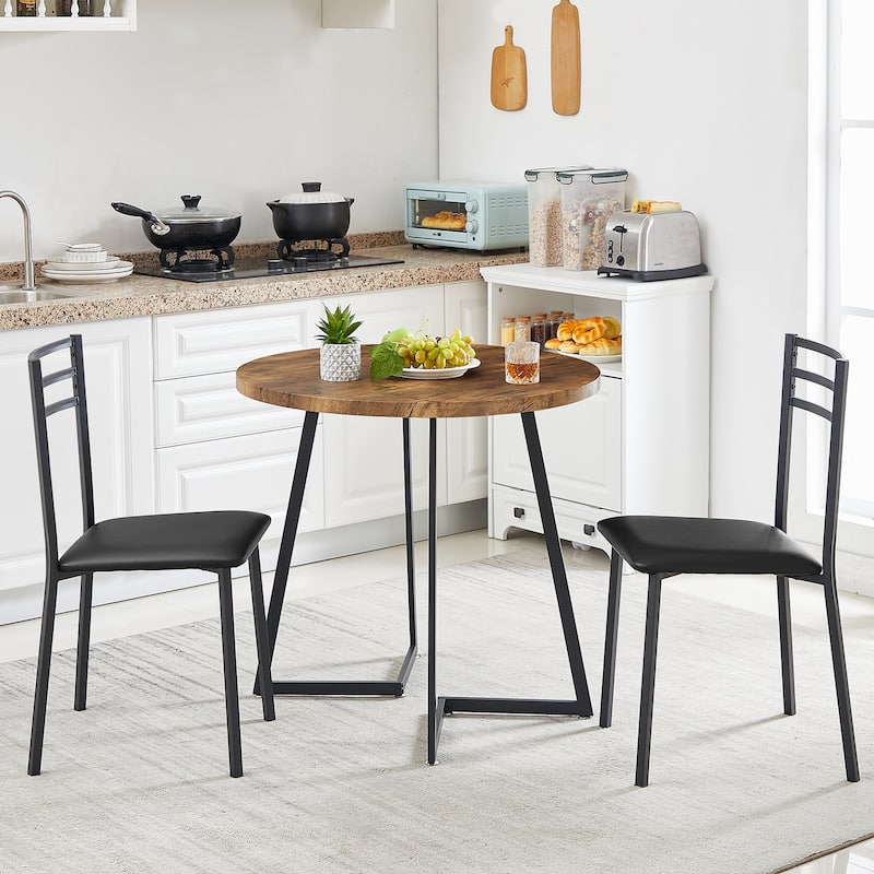 VECELO 3-Pieces Round Dining Sets for Small Spaces Butterfly Leg Table Dining Table Set of 3 - AntiqueBrown