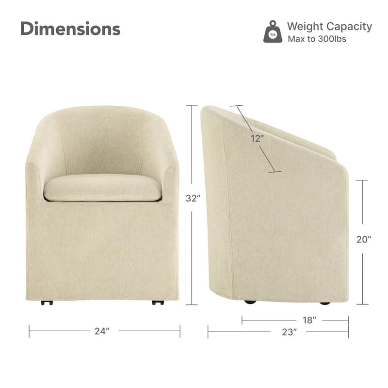 Spruce & Spring Modern Upholstered Dining Chair with Casters & Removable Slipcover