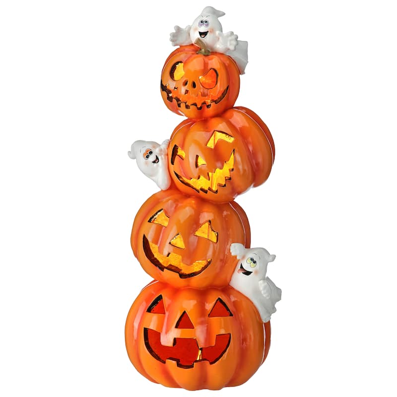 28" LED Resin Pumpkin stack With Ghost
