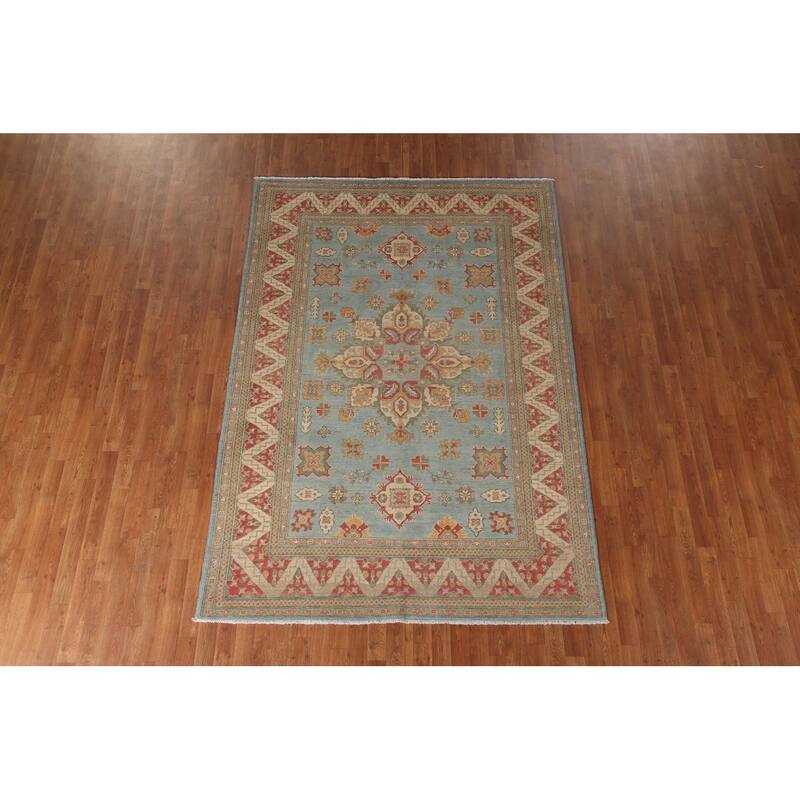 Light Blue Kazak Oriental Area Rug Handmade Wool Carpet - 6'0" x 8'9"