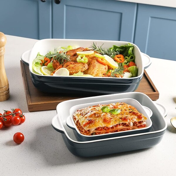 Lasagna Ceramic Oven Dish Set Numhew 3-Piece Pink Deep Casserole