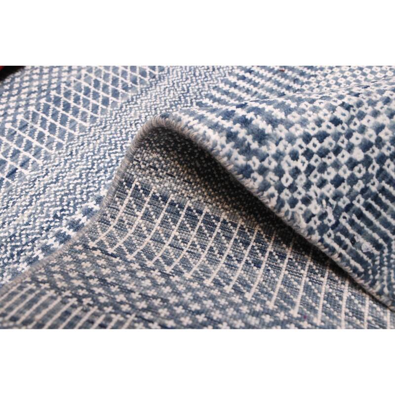 ECARPETGALLERY Hand-knotted Finest Silk Shadow Navy Silk, Wool Rug - 2'8 x 11'10