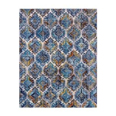 Gertmenian Reyes Gayle Transitional Moroccan Navy Blue/Ivory Tile Area Rug