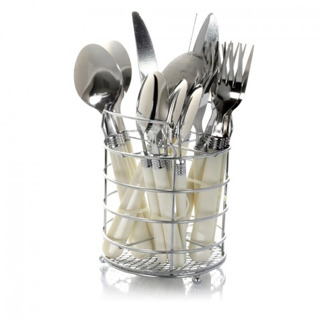 Sensations II 16 pc Plastic Handle Flatware, White (1.2mm Tumble Finish)