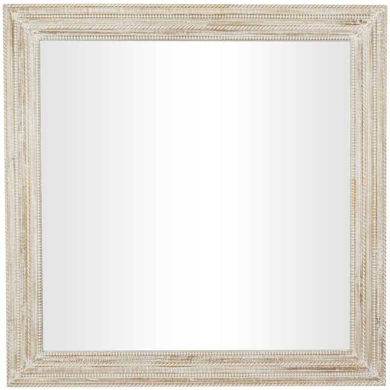 Mango Wood Handmade Room Wall Mirror with Ribbed Edged Frame - Cream - Roche River Decor - Cream