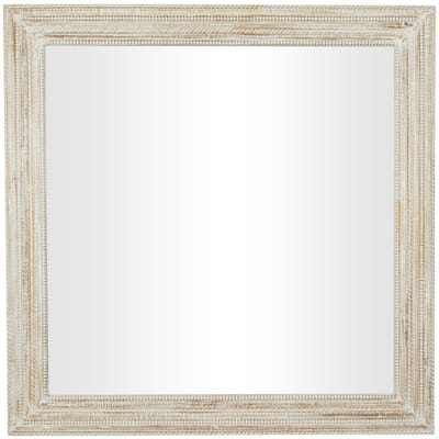 Mango Wood Handmade Room Wall Mirror with Ribbed Edged Frame - Cream - Roche River Decor