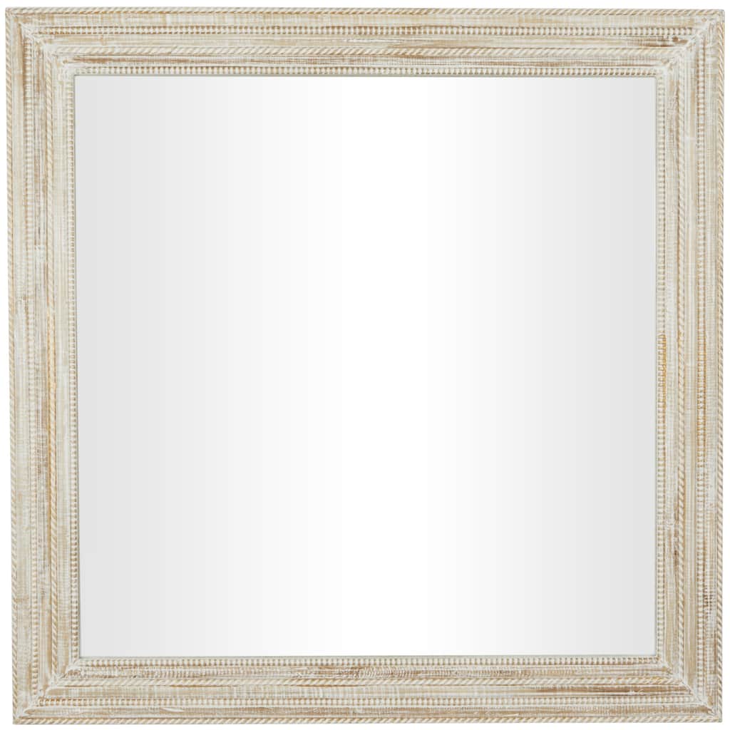 Mango Wood Handmade Room Wall Mirror with Ribbed Edged Frame - Cream - Roche River Decor