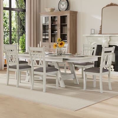 Javlergo Dining Table and Chairs Set for 4-6 Persons Extendable Kitchen Dining Room Table Set