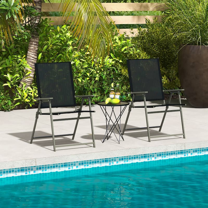 Costway 4pcs Patio Folding Portable Dining Chairs Metal Frame Armrests - See Details
