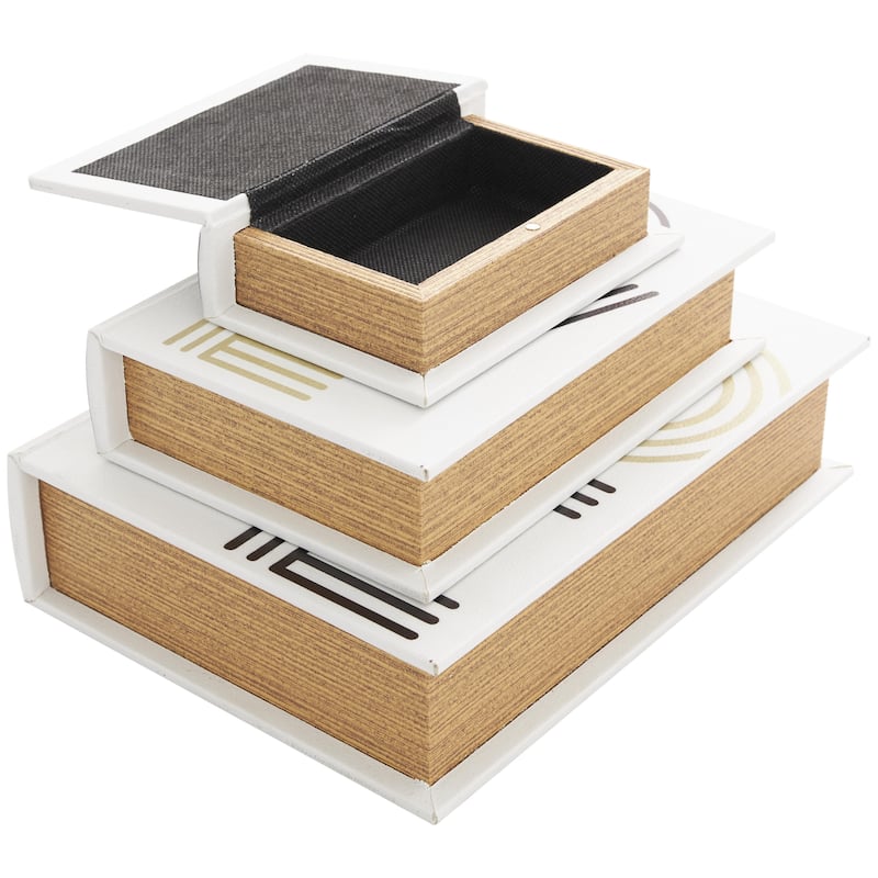Faux Leather or Linen Fabric Book Storage Box - Set of 3 White, Beige, Black, Red or Light Gray - Roche River Decor
