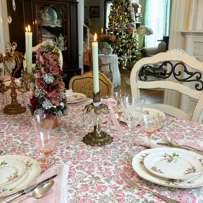 Beatrice pink and green tablecloth