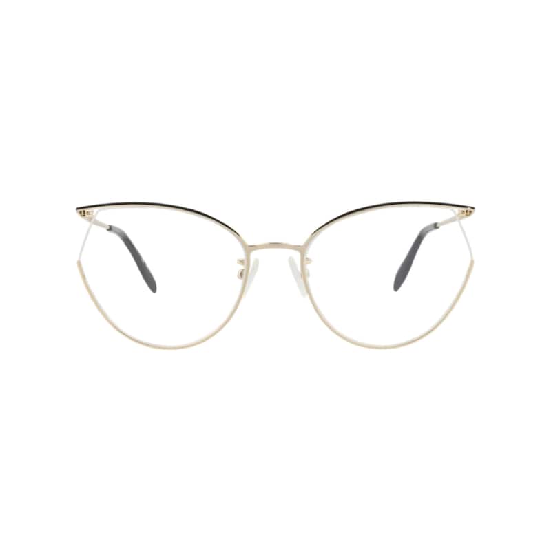 Alexander McQueen Cat Eye-Frame Metal Optical Frames, Transparent Lens, Shiny Light Gold/Black Varnished Frame