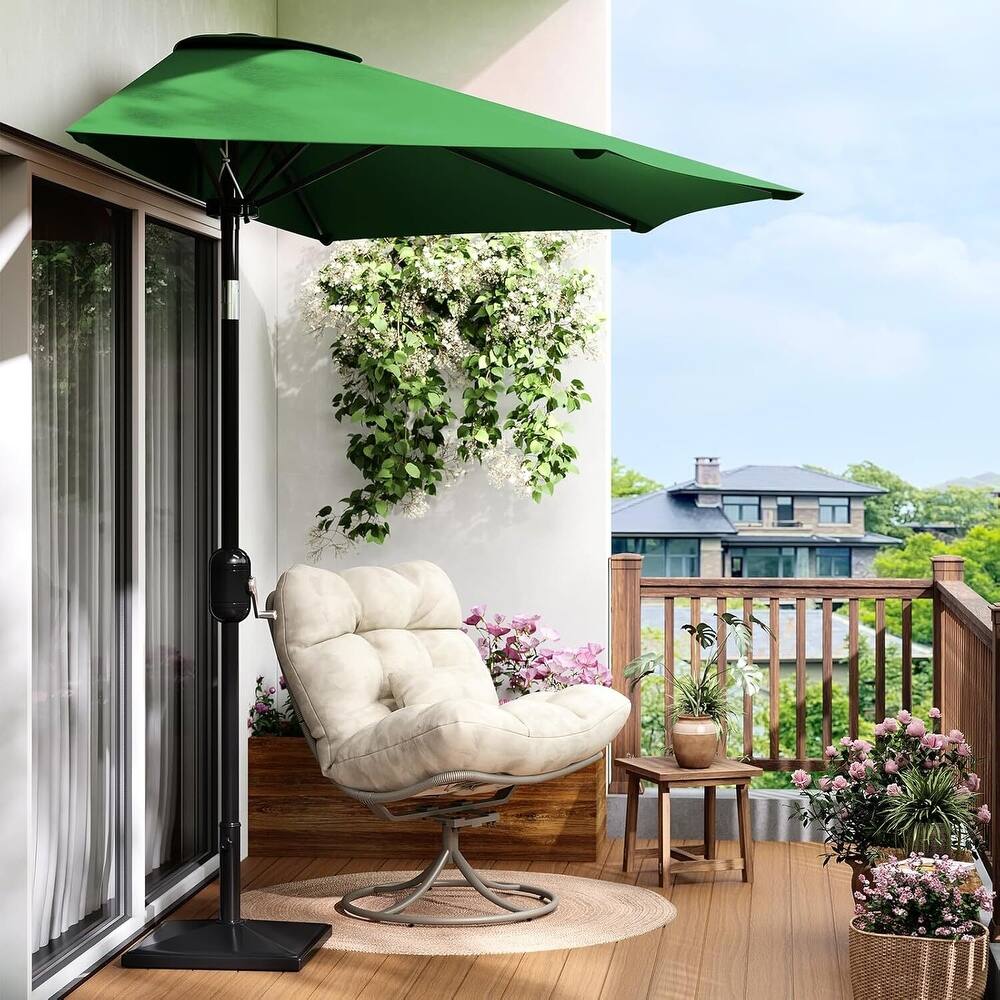 9FT Half Patio Umbrella with Smooth Crank Lift, Shade Canopy for Patio, Backyard, Garden (No Base)
